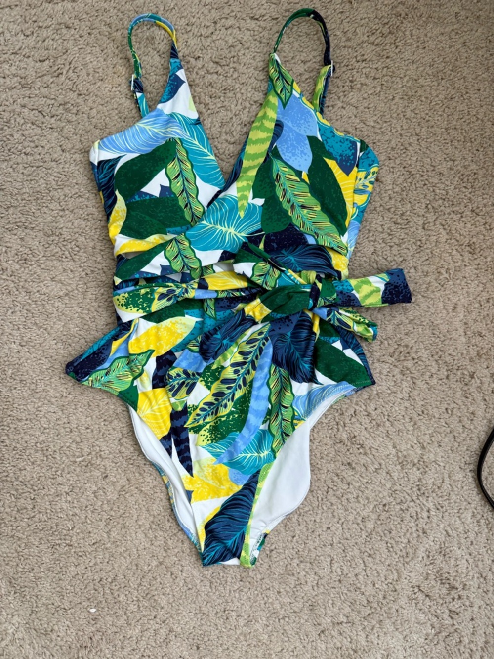 aerie Tropical Leaf One-Piece Swimsuit - Green/Blue/Yellow